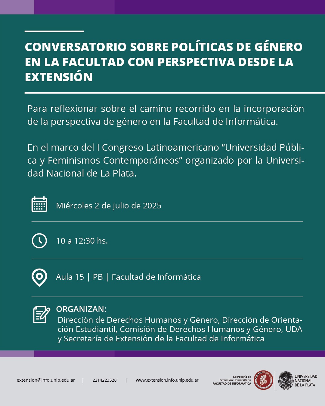 Conversatorio sobre políticas de género en la Facultad con perspectiva desde la Extensión organizado por la UNLP.