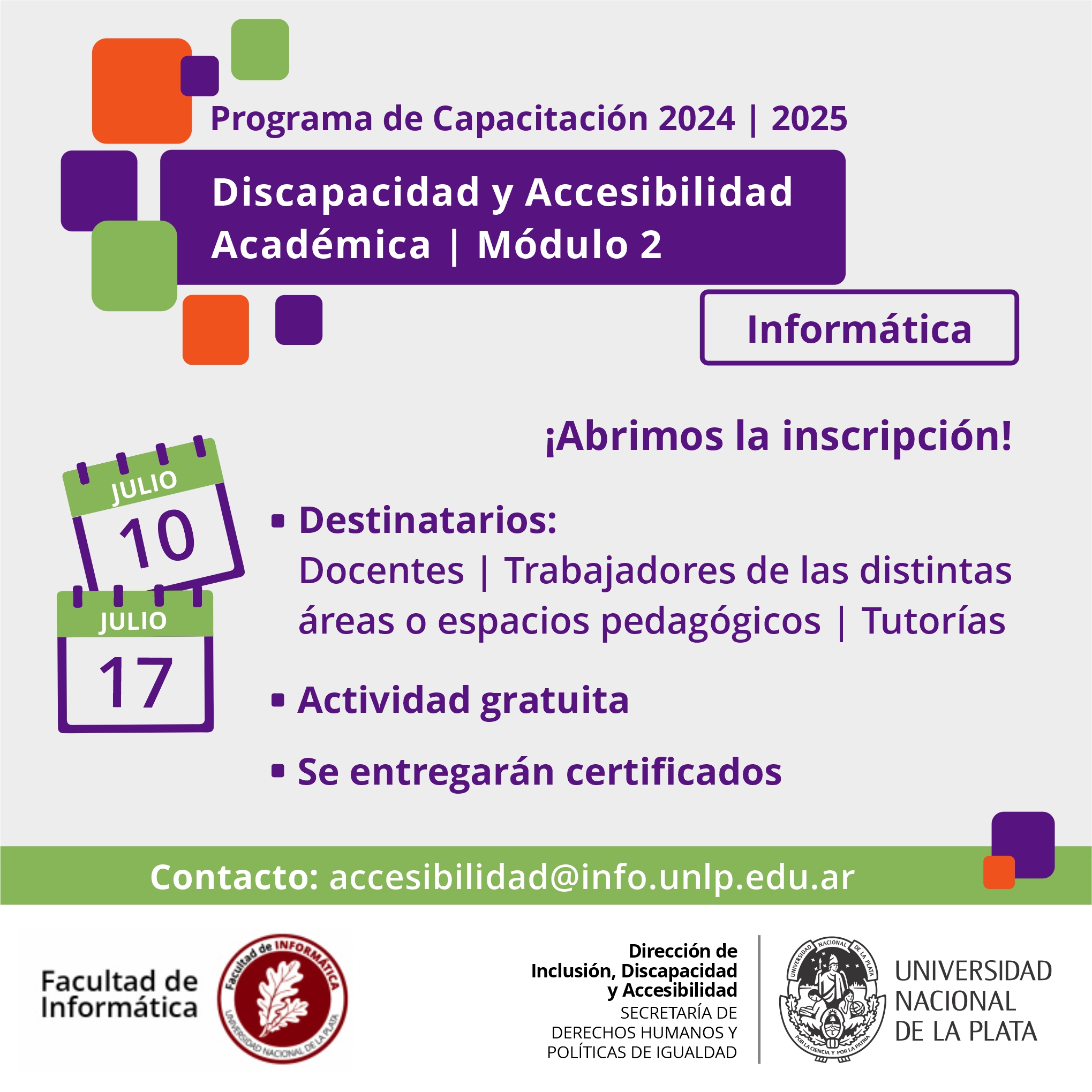 Sobre fondo gris claro, arriba se encuentra la identidad del Programa (el título “Programa de Capacitación 2024 | 2025”