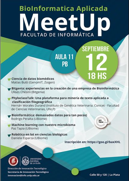 Meetup de Bioinformática Aplicada en la Facultad de Informática Septiembre 12 a las 18hs